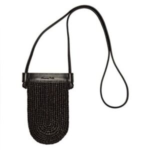 NWT Massimo Dutti Black Raffia Mobile Phone Case with Leather Handle